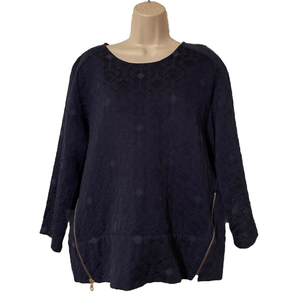 J Crew Women’s Sz 10 Textured Diamond Patterned Top Blouse Gold Tone Side Zip